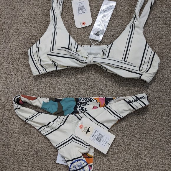 AMBER 3 Piece Reversible Billabong Day Drift - Hanky Tie Top x2 + Tanga Bikini - Picture 4 of 6